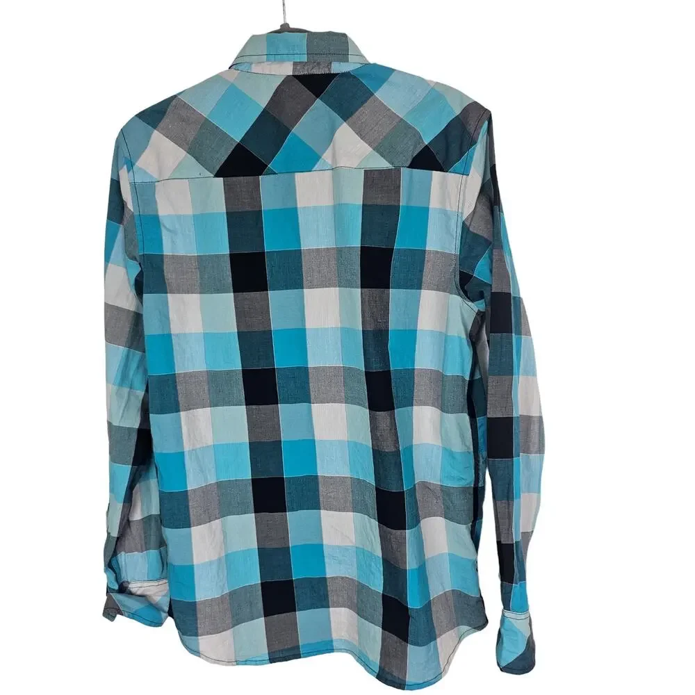 BKE Shirt Men M Blue Plaid Shirt Slim Fit Button Down Shirt Long Sleeve Shirt - Picture 9 of 9